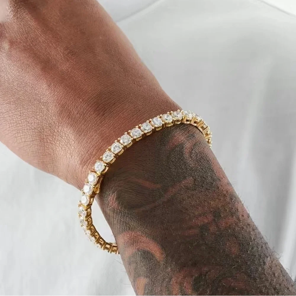 Men’s 5mm round cubic zirconia 14k silver plated setting bracelet 9”